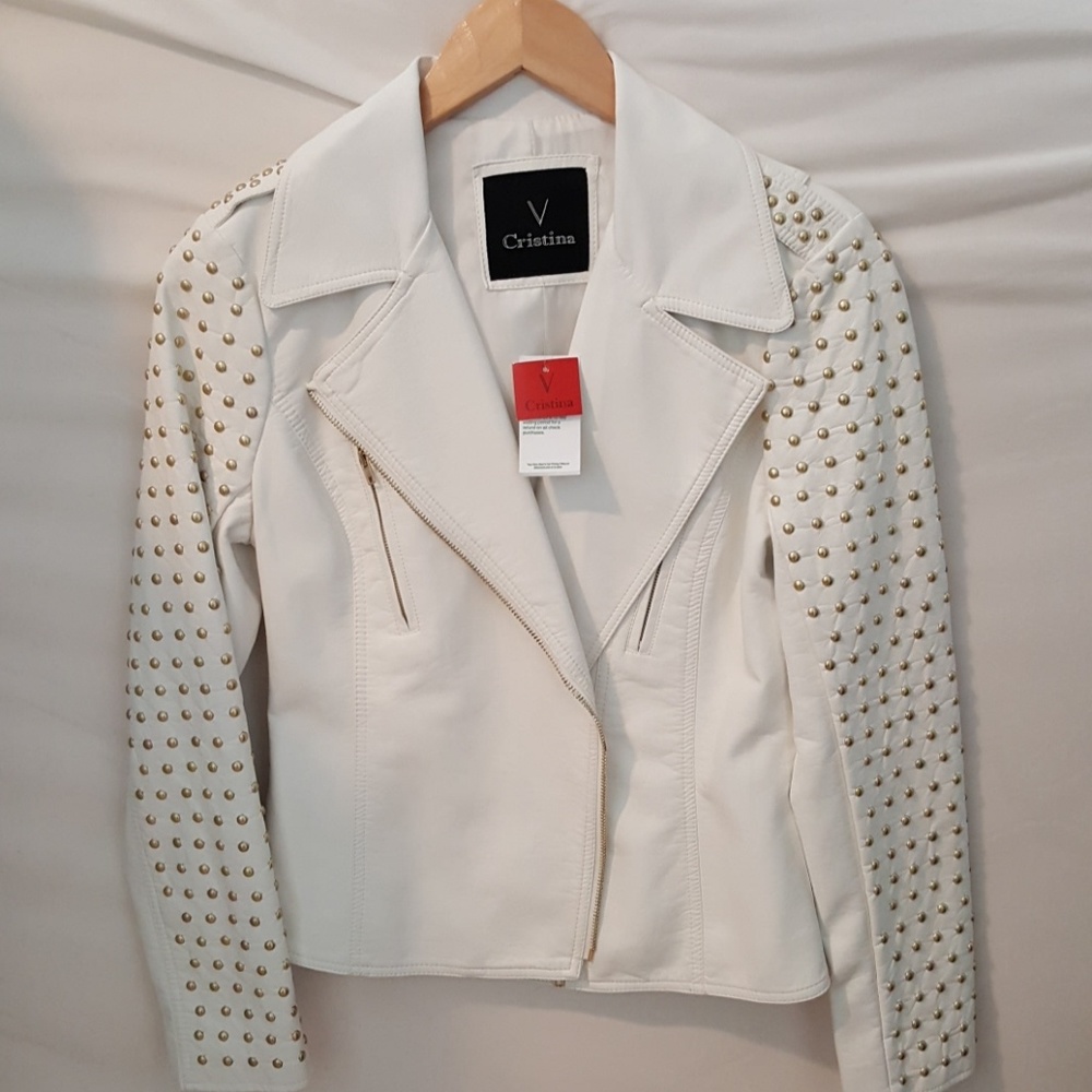 COPY - Cristina white studded  leather jacket